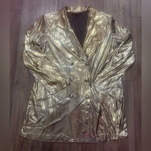 Vintage Jamie Brooke Gold Metallic Blazer Coat Double Breasted XL Made In USA